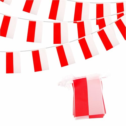 Polen Wimpelkette 10m 30 Flaggen, Polnische Fahnenkette Deko für Fußball WM 2026 Nationalfeiertag Olympia Bar Garten Straße Umzug Party Dekoration Girlande Banner Fanartikel Public Viewing