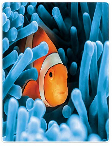 JUZGTSIT Weiche Flanell-Fleece-Decke, Überwurf für Bett, Sofa, Blaue Koralle, Nemo, 150 x 200 cm