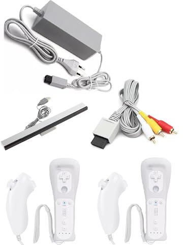 Zubehör Set 2 Remote Controller 2 Nunchuck Controller für Nintendo Wii Netzteil Sensorbar Fernsehkabel TV-Kabel Fernbedienung