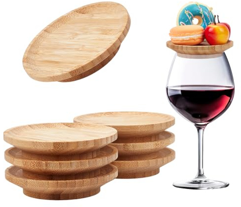 NBEADS 8 Stück Weinglas Charcuterie Topper, 11cm Bamboo Weinglas Topper Deckel für Wein Gläser Weinglas Topper Vorspeisen-Teller für Familienfeiern Bars Restaurant