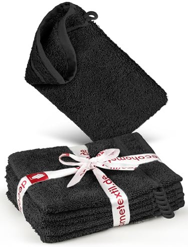 DecoHomeTextil Handtuch-Set 6 Waschlappen 15 x 21 cm in Schwarz aus 100% Baumwolle, hochwertig, kuschelweich und saugstark