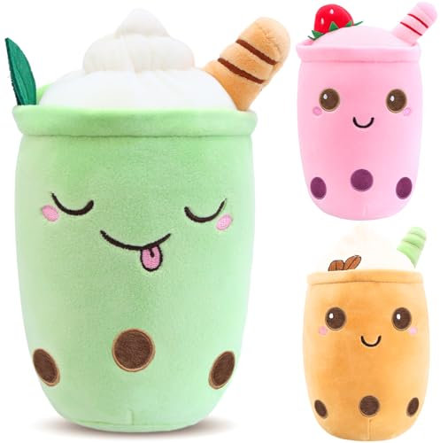 Tutukyle Bubble Tea Plüschtier Kuscheltier Plüschkissen Spielzeug Bubble Tea Kuscheltier Pearl Milk Tea Kuschelkissen Cartoon Plüsch Rückenkissen Geschenk für Kinder Mädchen Erwachsene (Grün, 24cm)