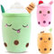 Tutukyle Bubble Tea Plüschtier Kuscheltier Plüschkissen Spielzeug Bubble Tea Kuscheltier Pearl Milk Tea Kuschelkissen Cartoon Plüsch Rückenkissen Geschenk für Kinder Mädchen Erwachsene (Grün, 24cm)