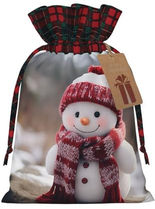 BBEXJIGY Aufbewahrungstasche mit niedlichem Schneemann-Druck, Weihnachtsmotiv, farbblockierend, Erntedankfest, Verpackung, Kordelzugbeutel