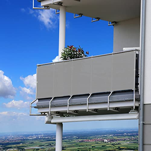 Brise-vue - 95 x 350 cm - Avec protection UV - Pour balcon - Respirant - Avec 1 × 5 m - Cordes gratuites - Pour jardin, jardin, jardin, balcon, jardin - Gris clair