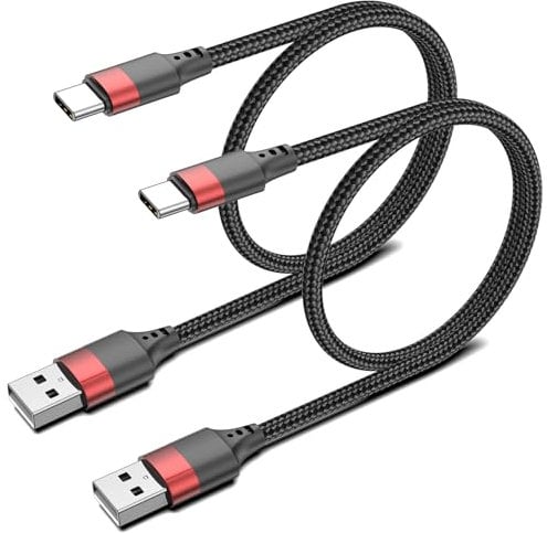 Short USB C Cable 50CM 2Pack, 0.5M USB A to USB C Cable Nylon Braided Short Type C Charger Cord Fast Charging Lead for iPhone 16 15 Samsung Galaxy S24 S23 S22 Note 20 10 A50 A20 Moto G LG