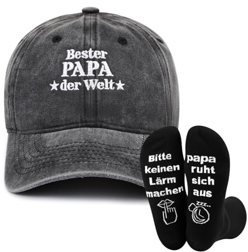 SATINIOR 2 Stück Bester Papa Geschenke 1 Baseball Cap und 1 Paar Lustige Socken Geburtstag Geschenkideen für Männer Vater