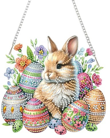 Starnearby Türkranz Ostern DIY Diamond Painting Ostern Anhänger Diamant Painting Fensterbilder Ostereier zum Aufhängen Diamant Malerei Basteln Ostern Kinder (Ostereierhase)