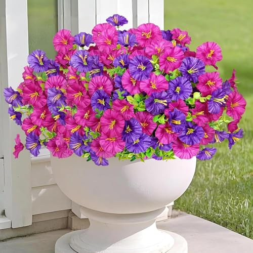 UXORSN Kunstblumen wie Echt 9 Bündel Künstliche Balkonpflanzen Künstlich Petunie Seidenblumen Kunstpflanze Outdoor Wetterfest Künstliche Blumen für Draußen Balkon Garten Veranda Hochzeit Deko