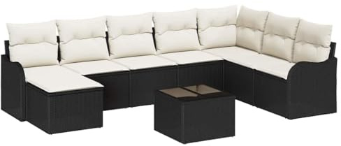 vidaXL Gartensofa-Set 9 STK. Schwarz und Weiß Poly-Rattan
