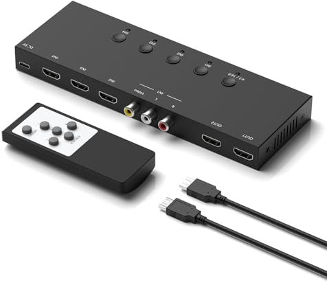 ZUZONG (3 Ports HDMI 2.0 + 1 RCA zu 2 HDMI Konverter (2 Ausgänge können gleichzeitig anzeigen) Switcher Splitter Unterstützung 4:3/16:9 Umschaltung für N64 NGC Wii Xbox PS2/3/4/5 Switch Apple TV Fire