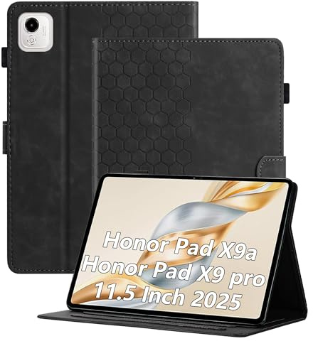 Cicili Case for Honor Pad X9a 11.5 Inch 2025, Slim with Stand Hard Back PU Leather Cover for Tab Honor Pad X9 Pro Tablet, Honeycomb Pattern Holder Multi-Viewing Angles, Black