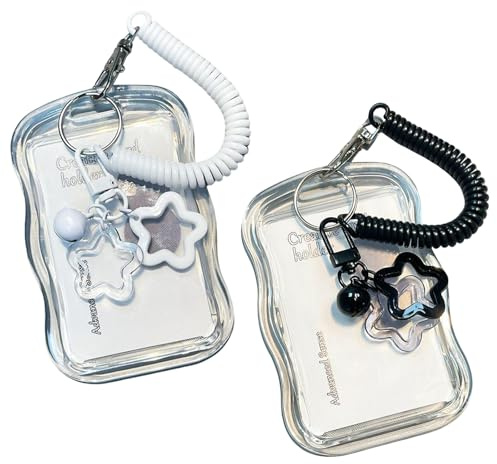 PLUSHCEWT 2 Pcs Photocard Holder Kpop Ausweishalter Fotokartenhalter, B | Ausweishalter Kartenhalter, ID Card Holder mit Schlüsselanhänger, Kartenhülle für Ausweis, Idol Photo Display Buskarte
