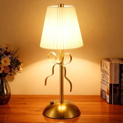 Hekasvm Led Tischlampe Touch Dimmbar mit Kabel, Nachttischlampe Wohnzimmer Retro Tischleuchte Kleine Dimmbare Lampe für Nachttisch Schlafzimmer Geschenk Gold (B)