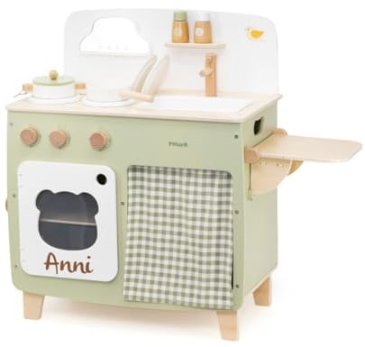 Kinderküche Holz personalisierbar - Spielküche mit Licht und Soundfunktion - Küche Kinder mit Spielküchen Zubehör - Geschenk 1 Geburtstag - grün