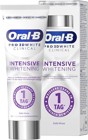 Oral-B 3D White Zahnpasta, Clinical Intensive Whitening, 75ml | Weißere Zähne In 1 Tag, Zahnschmelzschonend, Für Empfindliche Zähne Geeignet, Süße Minze