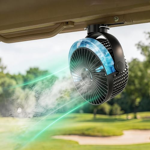VENSWID Ventilatore magnetico per golf cart con cinghia resistente, 12000 mAh, ventilatore portatile a batteria con 4 velocità, LED, timer, adatto per EZGO Club Car Yamaha, Golf Cart e accessori da