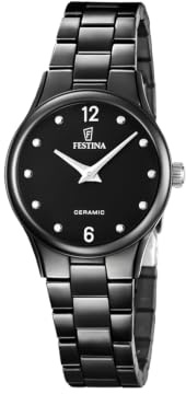 FESTINA Damenuhr Analog Keramikarmband Schwarz Ceramic Armbanduhr F20751/7 | Quarz-Uhrwerk, Kratzfestes Mineralglas, Spritzwassergeschützt 3 ATM, Keramikarmband, Ceramic, Damenuhr, Armbanduhr, F20751/7