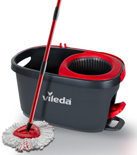Vileda Turbo Spin Mop and Bucket Set with Foot Pedal Wringer | Telescopic Handle 65-131 cm, Microfibre Mop Head, Machine Washable Refill, 5 Year Guarantee, Frustration-Free Packaging