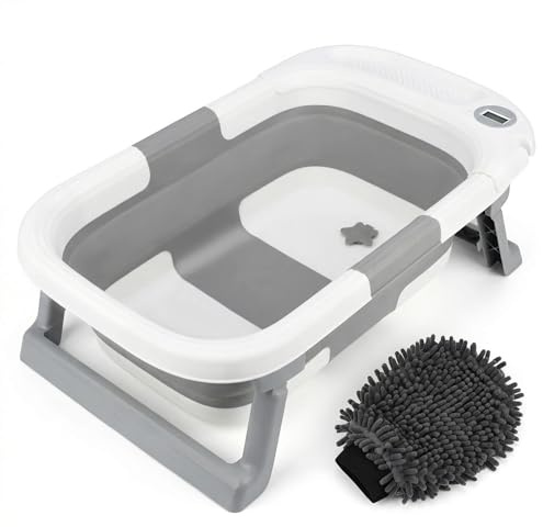 SOLDAY Baignoire Pliable Chien Portable Cadre Renforcé Petits Chiens Chats | Baignoire de toilettage, 69,5x42x21 cm, Bouchon de Vidange Rapide, Gant Microfibre inclus, convient aux chiens et chats