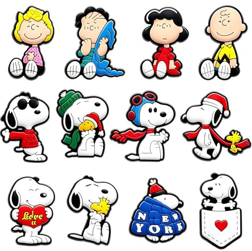 BirthZan Snoopy schuhanhänger für Clogs,12 Stück Snoopy Schuhanstecker DIY Schuhanhänger,Schuhdekorationen,Zubehör für Sandalen,Weihnachten,Party,Geburtstag,Geschenke