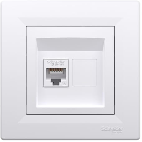 Toma RJ45 Internet CAT6 color blanco base de red de pared empotrable con placa y mecanismo instalación sencilla