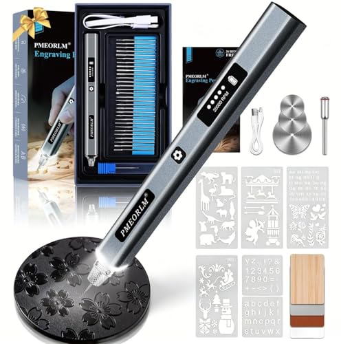 vueowcue Engraving Pen with 30+ Bits & 5-Speed Adjust, Mini Engraver Pen with LCD Display & LED Light, Engraving Tool for Wood Glass Metal Stone, Professional & Beginner Friendly