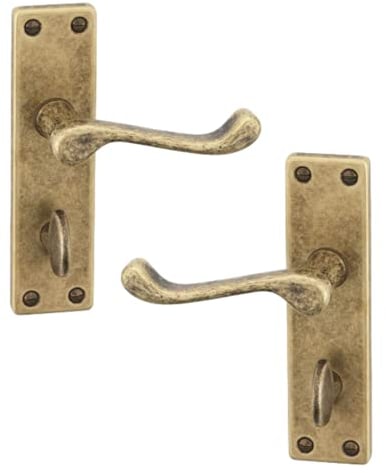 URFIC 14-100-325-AB Victorian Scroll Antique Copper Bathroom Door Handle Set