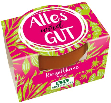 Bull & Bear Mini Pflanzset 'Alles wird gut' mit Ringelblumen Samen im Topf 4,5cm, Mini Blumen als Anzuchtset mit Pflegeanleitung