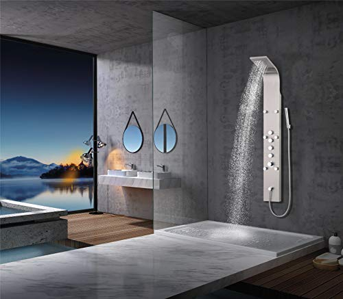 Elbe Colonna Doccia Termostatica in Acciaio inox 304 e Ottone, design luxury Pannello Doccia multifunzionale con 4 modalità doccia 6 idrogetti doccia massaggianti