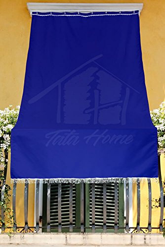 Tenda da Sole con Kit Ganci e Anelli in Tessuto Resistente da Esterno o Balcone Misura cm 140x250 Dis.5 Tinta Unita Colore Blu