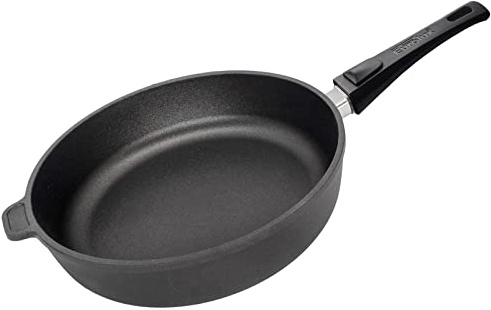 Eurolux Guss-Pfanne Ø 24 cm abnehmbarer Stiel - hoher 7.0 cm Rand - kleine runde Alugusspfanne mit Antihaft-Beschichtung - ohne Induktion - Made in Germany