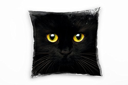 Paul Sinus Art Tiere, Katze, Detailaufnahme, schwarz, gelb Deko Kissen 40x40cm für Couch Sofa Lounge Zierkissen - Dekoration zum Wohlfühlen