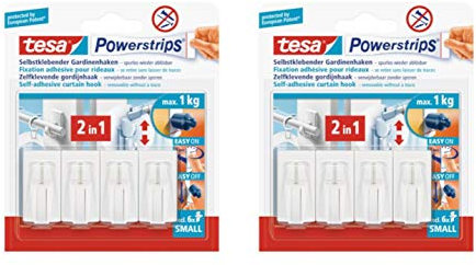 tesa Powerstrips Gardinenhaken, selbstklebend, 2X 4 Stück (8 Haken, weiß)