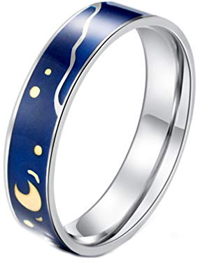PAURO Couples Damen Ring Edelstahl Van Gogh's Himmel Romantisch Versprechen Band Größe 60
