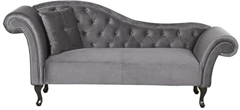 Beliani Chaiselongue Samt grau Links gesteppt mit Kissen Chesterfield-Stil Lattes