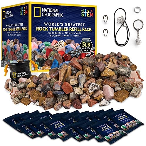 National Geographic Rock Tumbler Refill Kit - 2.26 kg Mix of Rocks for Tumbling and Rough Gemstones - Rock Tumbler Supplies include Rock Tumbler Grit and Polish Refill, and Unpolished Rocks