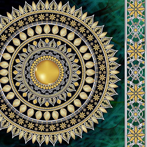 Forwall Fototapete Vlies Tapete Wanddeko Mandala Orient - Grün Gold Schwarz Moderne Wanddekoration Wandtapete Vliestapete 10121VEXXXL 416cm x 254cm Schlafzimmer Wohnzimmer