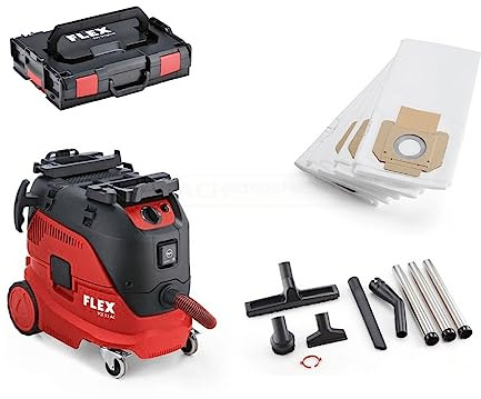 Flex Aspirateur de sécurité VCE 33 LAC + Sacs filtrants en Non-tissé FS-F VC 6 (Noir, aspirateur de sécurité avec Nettoyage Automatique du Filtre, 30 l, Classe L, aspirateur Eau et poussière, avec