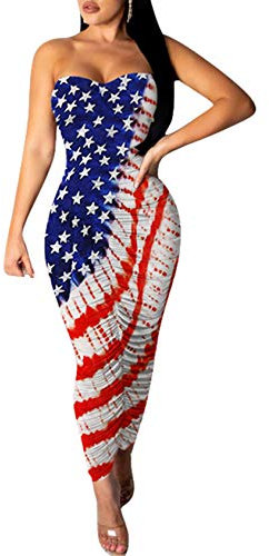 Legou Robe tube sans bretelles pour femme Motif drapeau des USA - Multicolore - Large
