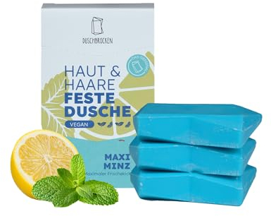 Duschbrocken 2in1 Festes Shampoo & Duschgel Nachfüllset Klein - 3x Maxi Minz - Feuchtigkeitsspendend - Frischer Minze Duft - Natürlich & Vegan - 300g