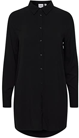 Ichi IHMAIN Damen Langarmbluse Hemd Langes Shirt mit Hemdblusenkragen relaxed fit, Größe:34, Farbe:Black (194008)