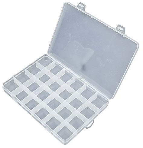 Gadgetking 24 Compartment Box Small Organizer Storage Plastic Craft Nail Fuse Beads Case Slot Plastic Storage Box Jewelry Tool Container Fishing Tackle Hook Weight Spinner