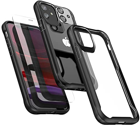ORETECH Coque Compatible avec iPhone 11 - 2 Verres Trempés Protection Écran et 1 Protecteur Caméra Arrière, Antichoc Mince Dur PC TPU Silicone Etui Noir