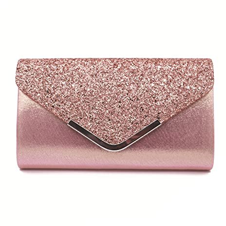 Youlity Damen Umschlag Clutch Tasche Elegante Glitzer Abendtasche Abend Clutches Geldbörse mit Kette Schultergurt Umhängetasche Handtasche für Hochzeit Braut Abschlussball (Rosa)