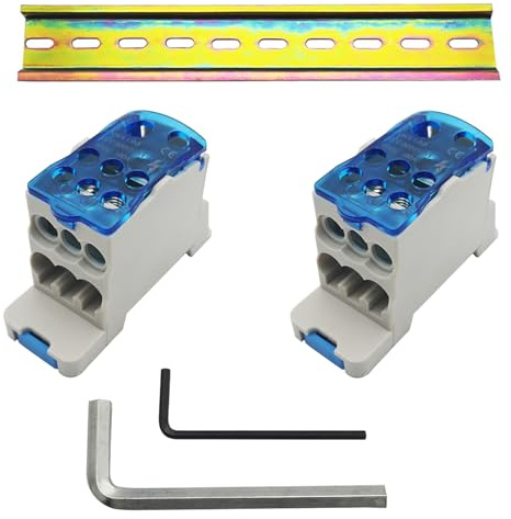 CTRICALVER Kit Morsettiera a Binario DIN, 2 pcs Scatola di Giunzione su Guida DIN 160A, 1 pcs C45 guida DIN, Con chiave esagonale