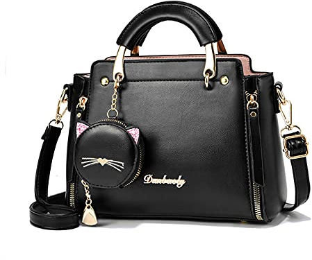 PORRASSO Damen Handtasche Süße Umhängetasche Henkeltaschen Frauen Wasserdicht PU Leder Schultertasche Top Griff Tasche für Reise Datieren Täglicher Gebrauch Schwarz
