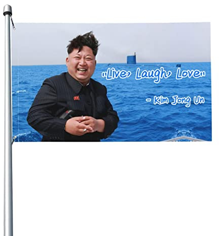 YIMBEOM Kim Jong Un Live Laugh Love Flagge, 152 x 91 cm, mit Ösen, Wandteppich, 152 x 101 cm, Kunstposter, lustiger Garten, Willkommensbanner für Männerhöhle, College, Wohnheim-Dekoration