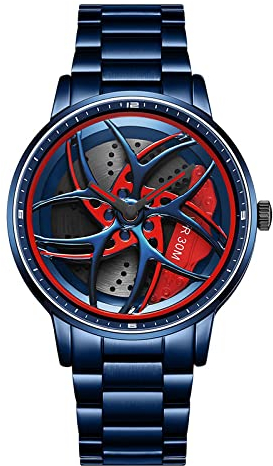 RWXCOW Herren Uhr Automatik Wasserdicht Herrenuhr Hohl Quarzuhr Motorsport Herren Armbanduhr Titan Edelstahl/Lederarmband Uhren Herren (B-StahlbandBlau)