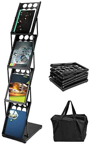 QWORK Présentoir pliable pour brochures, magazines, catalogues, livres, salons, bureaux, magasins et salons professionnels (noir)